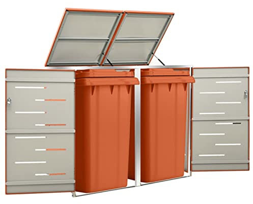 Chenshu Mülltonnenbox für 2 Tonnen, Mülltonnenverkleidung, Gartenbox, Gartenschrank, Geräteschrank, Mülltonnenschrank, 138x77,5x115,5 cm Edelstahl