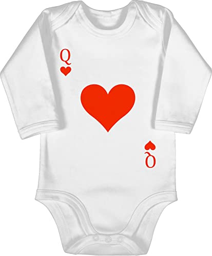 Baby Body langarm Mädchen Junge - & Fasching - Queen Kartenspiel Karneval I Spielkarte Dame Rot Herzdame - 6/12 Monate - Weiß - faschingsbody fastnacht q babykleidung faschings herz babybody