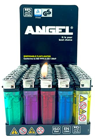 Clearfee 50 Stück transparent Einwegfeuerzeuge, Reibradfeuerzeuge, Einweg Feuerzeug, bunt in 5 Farben Einwegfeuerzueg