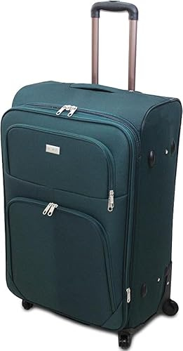 R.Leone Valigia EXTRA LARGE 85x52x35 Ultra Grande Espandibile XXL 4 ruote in stoffa 214 (Extra Large 85x52x35 cm, Verde)