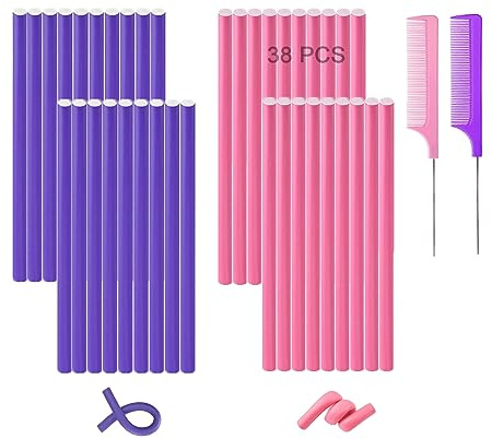 38Pcs Bendable Hair Curlers with Steel Pintail Comb - Foam Twist Rollers for Heatless Curls on All Hair Lengths