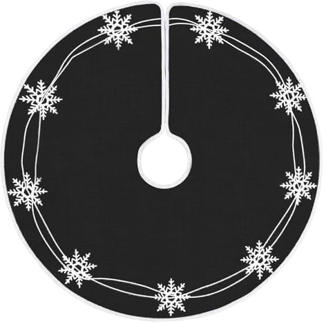 N&T NIETING Weihnachtsbaum Decke, 75cm Weihnachtsbaum Rock mit Weiß Schneeflocke Sackleinen Schwarz christbaumdecke rund Weihnachtsbaumrock für Weihnachten Dekoration