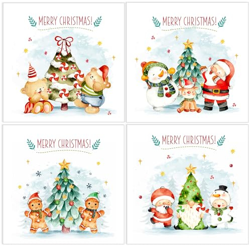 Papa Prints Weihnachtskarten für Schulkinder, 24 Weihnachtskarten mit Umschlägen (100 x 100 mm), Weihnachtskarten, Multipack (Merry Xmas)