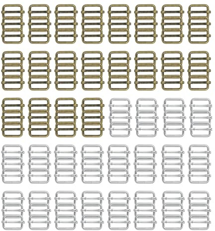 HUAZIZ 120 Pezzi Fibbie a Tre Scorrimenti da 2 cm, Rettangolari, Regolabili, in Metallo per Zaino, Valige, Accessori fai da te, Cucito Accessori Borse Zaino Cinturino Fai da Te, Argento/Bronzo