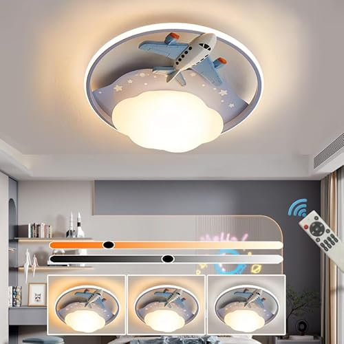 KZT LED Deckenlampe Kinderzimmer 55W Flugzeug Deckenleuchte Dimmbar mit Fernbedienung Wolken Cartoon Kronleuchter 3000K-6000K Innen Deckenbeleuchtung für Jungen Schlafzimmer Jugendzimmer Kindergarten