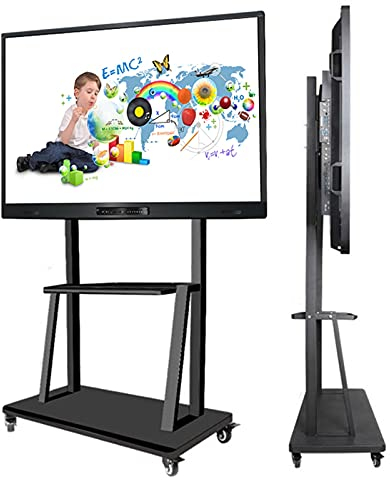 Universeller TV-Bodenständer mit 2 Ablagen für 32, 37, 42, 47, 50, 55, 60, 65, 75 Zoll Fernseher, mobiler TV-Wagen mit Rollen, höhenverstellbar, Schwarz Beautiful Scenery