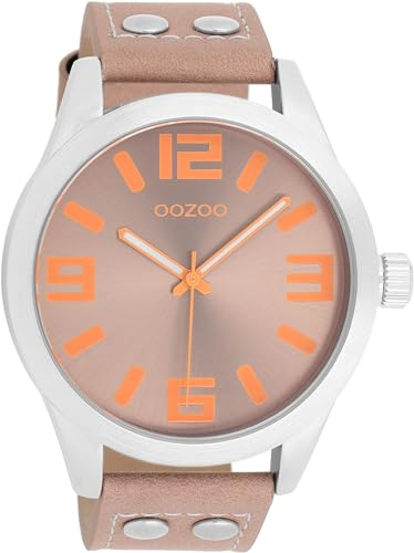 Oozoo Timepieces Herren Uhr in Silver/Braun| Armbanduhr Herren mit Lederarmband | Hochwertige Uhr für Männer | Edle Analog Herrenuhr (46mm Gehäuse) in rund C1088