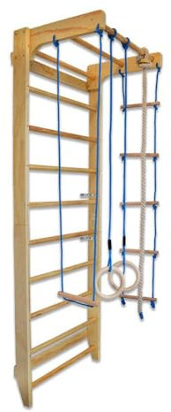 Bituxx Kletterwand Basic Turnwand Klettergerüst Turngerät mit 10 Sprossen bis 120Kg und Klimmzugstange Turnringen Kletterseil