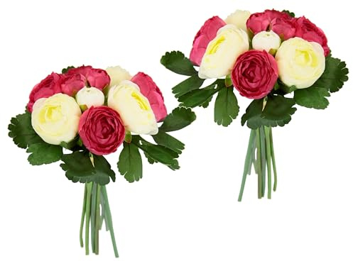 Künstliches Bouquet aus Ranunkeln Strauß Kunstblumenstrauß Seidenblumen Blumenbouquet Blumenstrauß Blumenarrangements Blumenbusch Ranunkeln Kunstblumen Blumensträuße Unechte Blumen Hochzeit, rosa/weiß