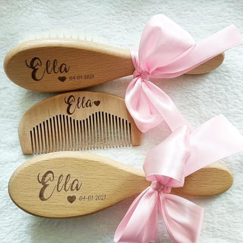 Benutzerdefinierter Name Baby Badekamm Babypflege Haarbürste Reine Natürliche Wolle Holzkamm Neugeborenen Massagegerät Babyparty Und Registrierungsgeschenk