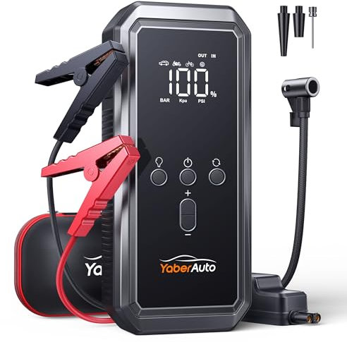 YaberAuto 5000A Jump Starter Power Pack 21800mHA with Air Compressor 150PSI, Car Battery Jump Starter Power Bank (9.0 Gas/8.0L Diesel/Hybrid), 12V Car Battery Booster with 160W DC Output, Flashlight