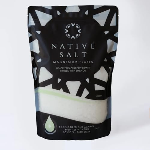 NTIVE SLT Magnesium badflingor infuserade med sheasolja, eukalyptus och pepparmint, naturlig magnesiumkälla, mineralbadflingor, magnesiumåterhämtning, vegan och palm-oljefri, 1 kg