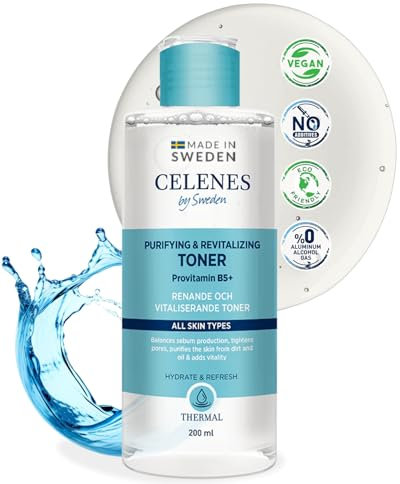 Celenes by Sweden Toner Visage Thermal Purifiant & Revitalisant, 200 ml - Lotion Visage Sans Alcool & Sans Paraben, Pour Tous Types De Peau, Toniques Visages Enrichi en Eau Thermale et Provitamine B5+
