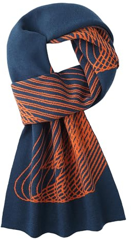 WANYING Herren 6% Wolle Strickschal Gestrickter Schal Herrenschal Wolleschal für Winter Herbst Casual Business Gentleman - Dunkelblau & Orange