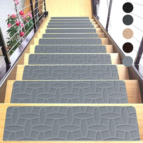 Hearda Treppenstufen Matten,Rechtwinklig 55x19cm Treppe Treppenteppich,Stein Jacquard Stufenmatten 15stück, Treppenteppich Selbstklebend,Antirutschmatte Drinnen für Drehtreppen (Grau,15 pc)