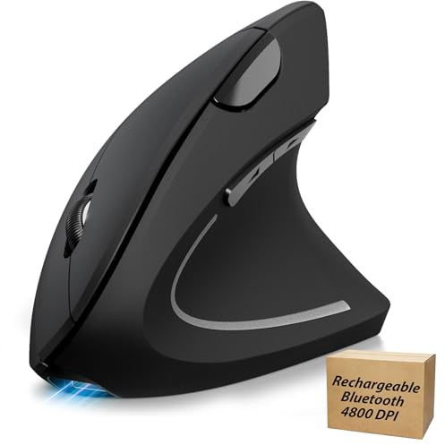 TECKNET Ergonomic Mouse Rechargeable Bluetooth - 4800 DPI Vertical Mice 6 Adjustable Levels, Wireless Optical Carpal Tunnel Mouse Right Hand, Multi Device for Laptop, PC, Computer, MacBook - Black