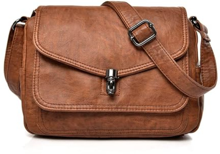 Lowille Mode crossbody väska för kvinnor axelväska PU-läder handväska vintage satchel sadel tygväska, Brun