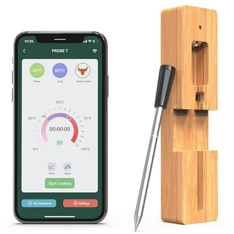 Termometro per carne wireless intelligente, termometro per carne Bluetooth portata 100 piedi con APP gratuita e impermeabile IPX7, sonda dura 16 ore, termometro per alimenti per barbecue, forno