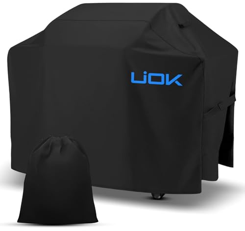 UIOK Grillöverdrag för utomhusbruk, vattentäta grillskydd 420D Oxford BBQ-täckning, dammskyddad BBQ-täckning vattentätt grillskydd grilltillbehör (147 x 61 x 122 cm)