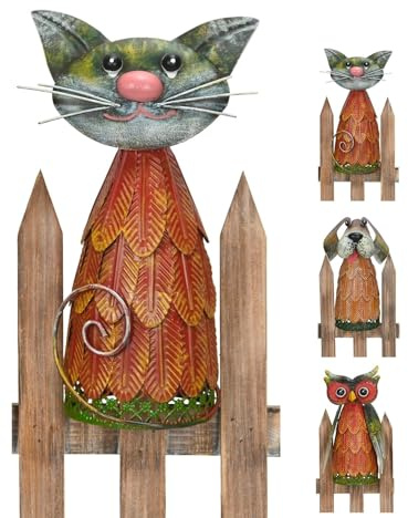 NETPROSHOP Metall Zaunhocker Katze, Hund oder Eule Zaunfigur mit Wackel-Kopf Höhe ca. 25 cm, Auswahl:Katze