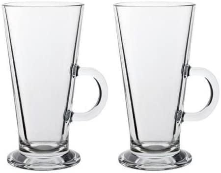 RIXI Latte Coffee Glasses, Tall Coffee Mugs with Handle, Large Size Glass, Tall Funnel Clear Glasses for Iced Coffee, Cappuccino, Hot Chocolate, Big Plain Glasses Set of 2, Transparent