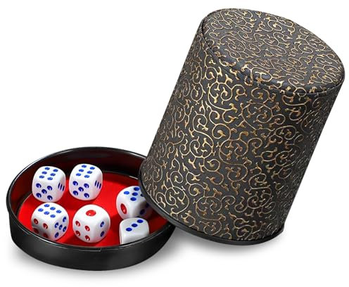 Jortmrd Tazze da Gioco Dadi Tazza per Dadi Pelle con Coperchio Tazze di Dadi in Pelle PU Set di Bicchieri per Dadi in Pelles Include 6 Dadi