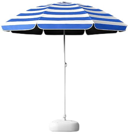 Ombrellone piccolo da esterno a strisce blu Con base Ombrellone portatile da spiaggia Protezione UV 50+ for terrazza, balcone, giardino, prato, cortile, spiaggia e piscina