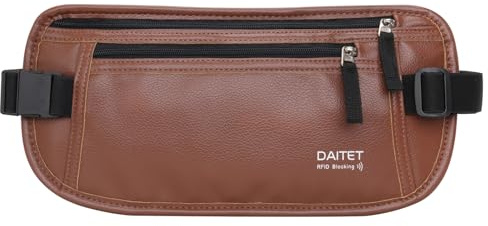 Geldgürtel aus PU-Leder – Reisepasshülle, sichere versteckte Reisebrieftasche mit RFID-Blockierung, verdeckte Bauchtasche (braun)