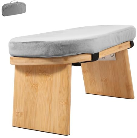 KEGAJEGA Banco de meditación con cojín, bolsa de almacenamiento, taburete de meditación, plegable, de bambú, ergonómico, banco de yoga, plegable, taburete para meditación, yoga, oración (gris)