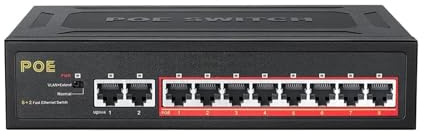 Switch di Rete, Switch POE 6/10/18 Porte Switch Intellinte Ethernet Di Rete Gigabit 100/1000 Mbps 52V For Router WiFi/telecamera IP/AP Wireless,Affidabile(TXE204)