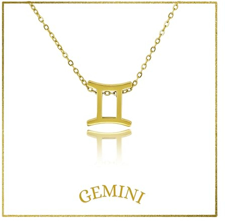 Lunarié 18K Gold Plated Stainless Steel Zodiac Necklace with Gift Box Dainty Horoscope Sign Pendant Jewelry for Women & Men, Birthday, Anniversary, Christmas, Graduation, or Mother’s Day Gift