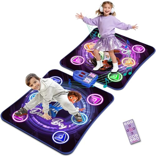 Kids Double Player Dance Mat,Toys Gifts for 3 4 5 6 7 8 9 10+ Year Old | Dance Pad with Light Up 12-Buttons, 5 Game Modes, Toys for Girls Boys, Birthday Xmas Gifts for 3-12 year old Kids