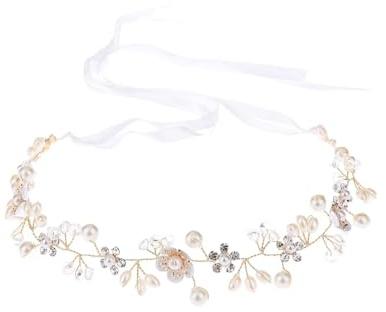 Haarschmuck Kommunion, Handgefertigte Vintage Romantische Braut Blumen Haarschmuck mit Perlen und Kristallen für Brautaccessoires zur Hochzeit Braut Brautjungfern Damen Abschlussball Party Gold
