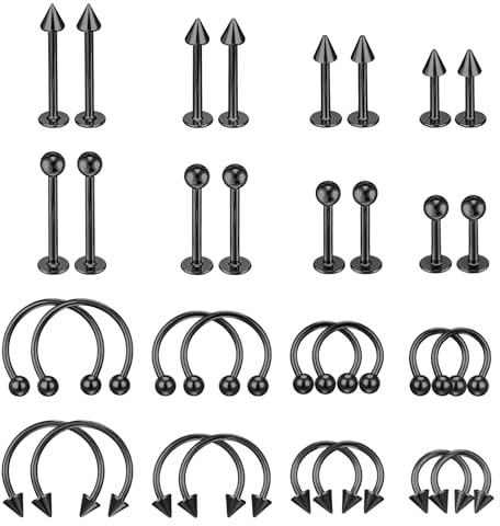 LXUEJIE Bewudy 32Pcs Lip Rings, Stainless Steel Horseshoe Labret Lip Piercing Jewelry Snake Bite Piercing Jewelry Monroe Lip Barbell Ring Helix Earring Daith Tragus Cartilage Studs