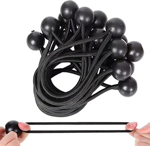 CATZUM 20 pièces, Robustes tendeurs élastiques avec boule, Tendeur en caoutchouc, élastique et sangle elastique, pour bâches avec oeillets, affiches, tentes, bannières, pavillons (10 cm) (Noir)