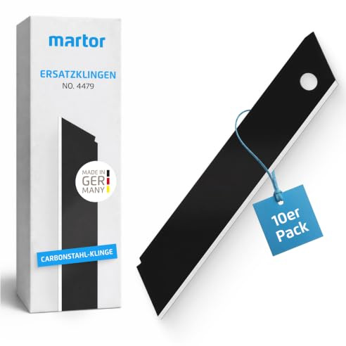 MARTOR 10x Ersatzklingen Cuttermesser 18 mm aus Carbonstahl | Black Edition | Styroporklinge | 2-seitiger Schliff, 2-fache Facette | 109 x 18 x 0,5 mm | Für SECUNORM 380/SECUBASE 383 | No. 4479.60