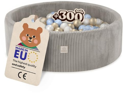 MISIOO Bollbad med skumfyllning – 90 x 30 cm – 300 bollar – Högkvalitativa bollbadbollar för barn – mjuka och säkra leksaker – tvättbar