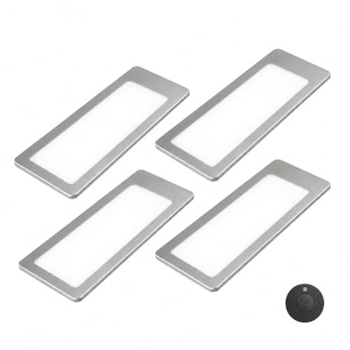 kalb | TooFlatXL LED Unterbauleuchten 1-4er Set mit MonoDot Funkschalter 12V 7W ultraflach 4mm mit XL Lichtfeld 155x55mm Plug&Play mit Netzteil Edelstahl gebürstet 3000K 4000K (4, Warmweiß)