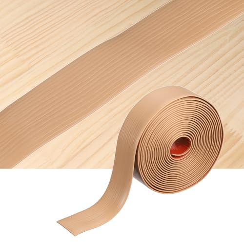 QUARKZMAN Bodenübergangsleisten 19.69Ft x 1.97Zoll (LxB) Geprägte Selbstklebende Vinyl-Bodenkantenleiste PVC-Boden Flache Trennleiste Abdeckleisten Zum Verbinden Von Bodenfugen Hellbraun