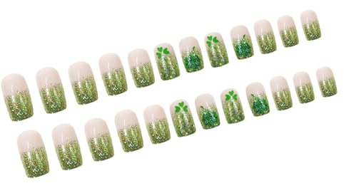 Lot de 24 faux dégradés de trèfles à coller sur les ongles en acrylique vert