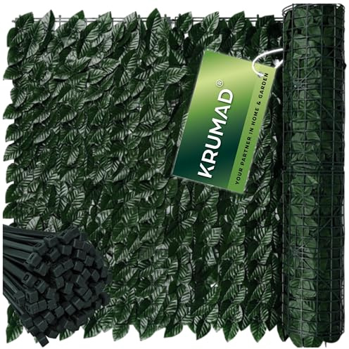 KRUMAD Set de protección visual de hiedra artificial 2X 500x50 cm, Guirnalda colgante, Protección visual para balcón y jardín, Decoración de hiedra, Incluye 200 bridas