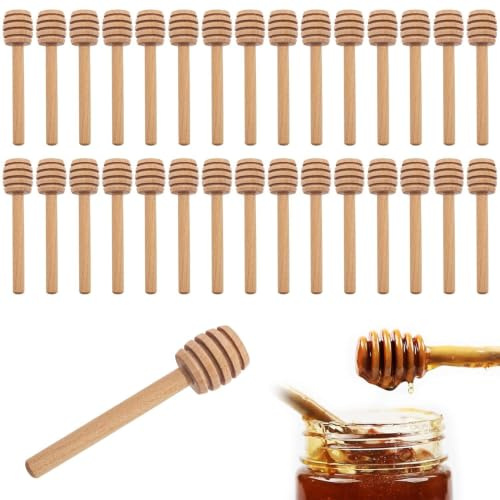 30 Pezzi Spargimiele Legno Piccoli, Cucchiaini Bastoncini Miele Legno Piccoli Mini Spargimiele 8 cm per Vaso di Miele Jar Ringraziamento Matrimonio Battesimo