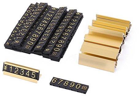 sourcing map 19 x Preisschilder und 16 x Basis Gold-Ton Metall Ziffern Kombinierte Preisschild