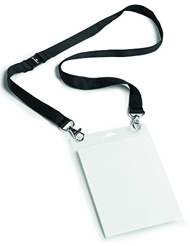 Durable Event-Namensschild A6 mit Textilband Duo, 10 Stück, schwarz, 852501 | Ausweishülle mit Umhängeband, 2 Karabinerhaken, Sicherheitsverschluss, Visitenkartenfach, 105 x 148 mm, PP Folie