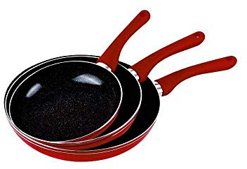 Set di 3 padelle rivestite in pietra lavica (rosso)