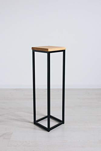 EINE BestLoft Blumensäule Dora aus Eiche - Dekosäule im schlanken Design + Stahlgestell (Gestell Schwarz, Höhe 70 cm)