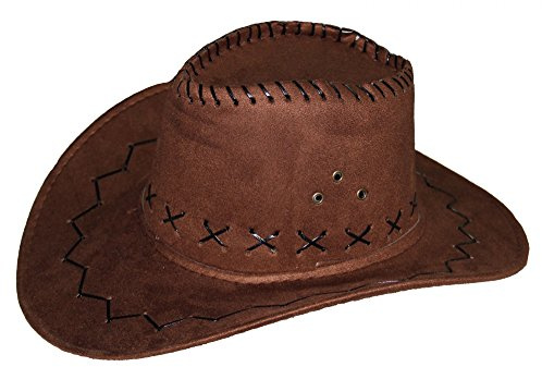 Foxxeo Cowboy Hut für Erwachsene in brauner Leder-Optik - Ideal für Männer und Frauen an Karneval Fasching Party Cowgirl Cowboyhut Damen Western Filz