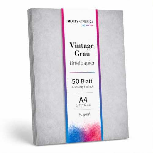 50 Blatt Briefpapier (A4) | Vintage Retro grau | Motivpapier | Graues Urkundenpapier | edles Zertifikat Design altes Papier | beidseitig bedruckt | Einladung | Bastelpapier | 90 g/m²