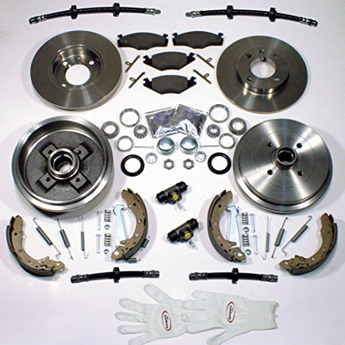 Autoparts-Online Set 60003144 Bremsscheiben + Bremsbeläge vorne + Bremstrommeln + Bremsbacken + Radlager + Radbremszylinder + Zubehör hinten + Bremsschläuche vorne + hinten