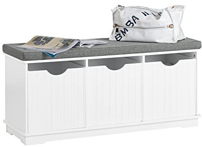 SoBuy Schuhbank Schuhregal mit Sitzfläche, 3 Körben für Stauraum, Sitzbank mit Stauraum für Eingangsbereich, Flur, Wohnzimmer, Weiß, BHT ca. 100x46x36 cm FSR30-W